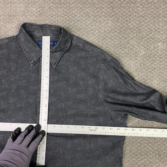 Ralph Lauren Slim Fit Button Down Shirt Men's XL Charcoal Gray Paisley - Picture 5 of 10